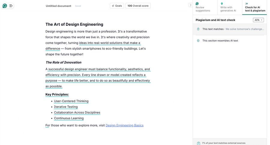 Grammarly screen example