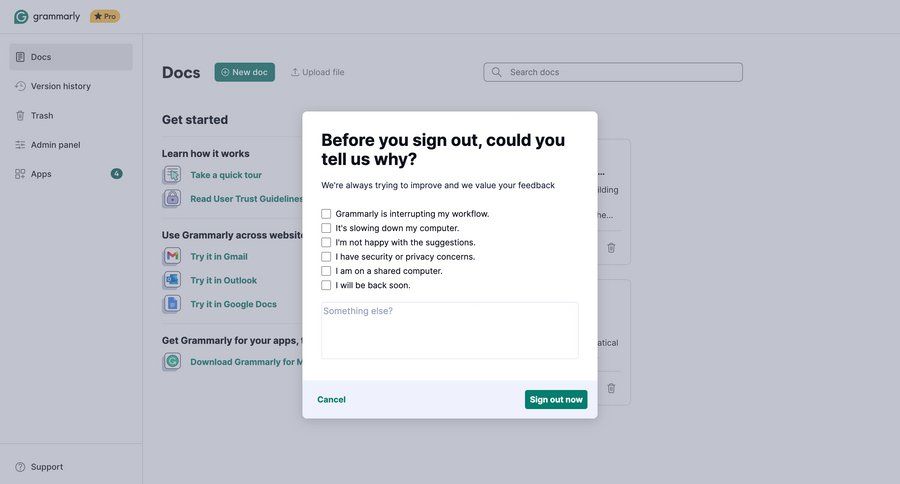 Grammarly
				home ui page example