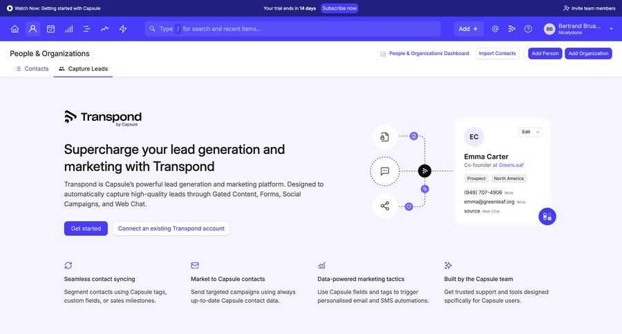 Capsule
			 marketing automation chatbot ui page example