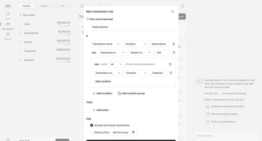 Maybe Finance screen example