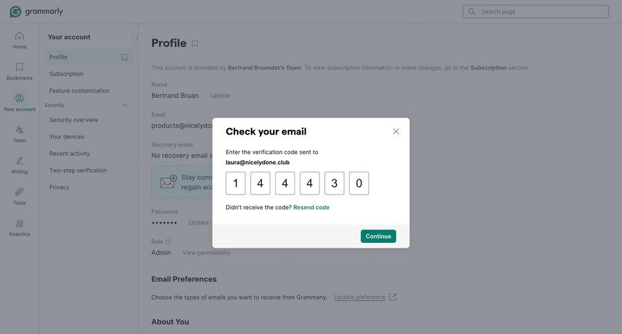 Grammarly screen example