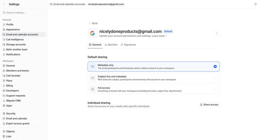 Attio
				settings ui page example