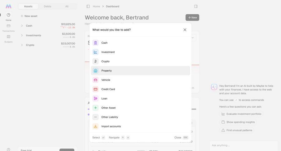Maybe Finance screen example