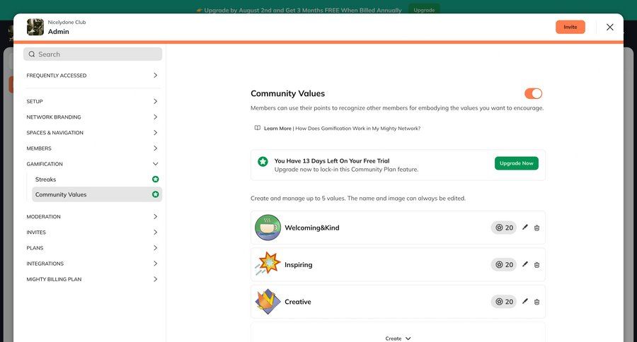 Mighty
			 configuration settings sidebar navigation onboarding trial banner sidebar ui page example