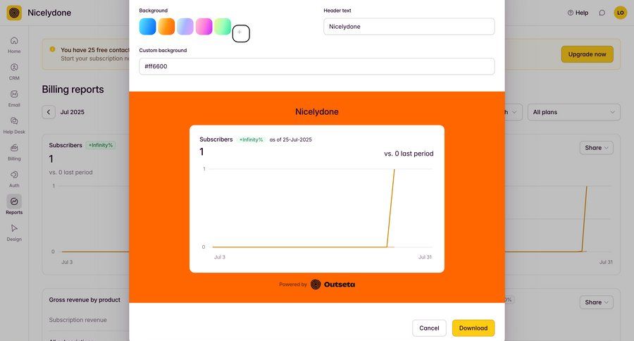 Outseta
			 modal screen dashboard data visualization download report ui page example