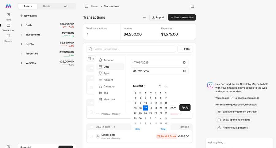 Maybe Finance screen example