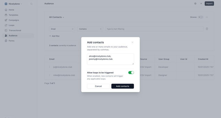 Loops screen example