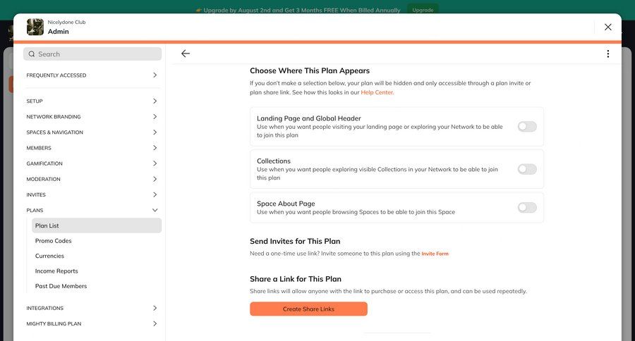 Mighty
			settings share plans & pricing (in app) modal & popover plans & pricing configuration settings onboarding form menu ui page example