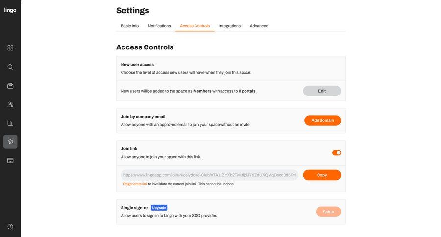 Lingo
			 configuration settings user management access control security ui page example