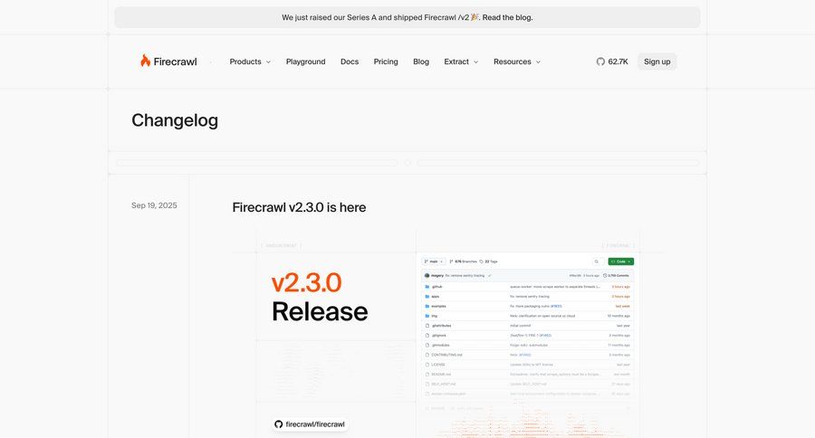 Firecrawl
				changelog page example