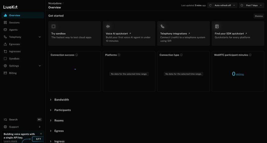 Livekit
				integrations ui page example