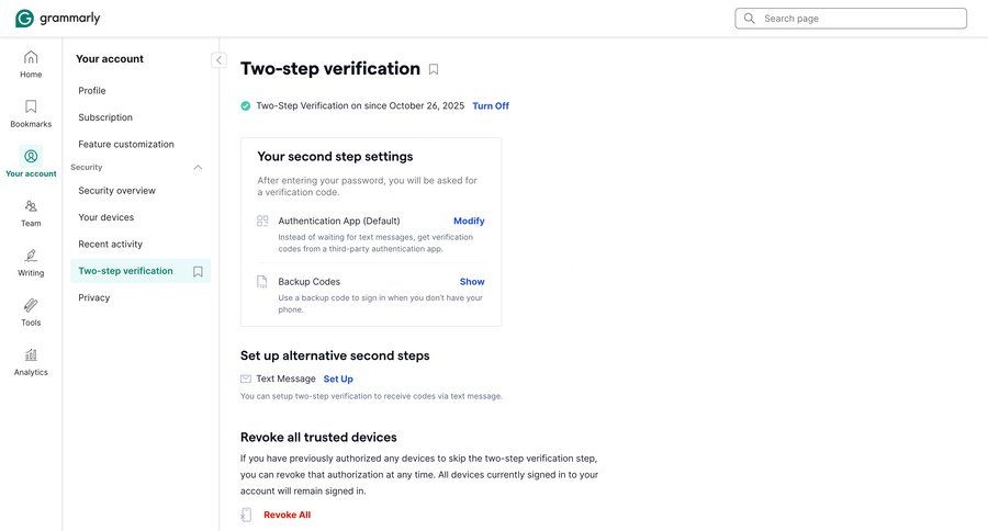 Grammarly screen example