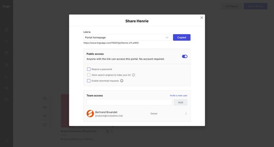 Lingo
			 collaboration settings team collaboration share modal access control controls ui page example