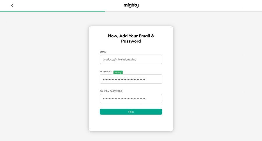 Mighty
				onboarding page example