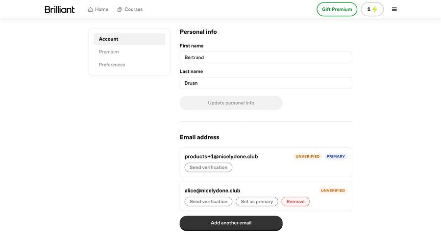 Brillant
			 settings account management form data export account settings account deletion password management email verification change password ui page example
