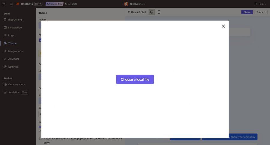 Zapier
			 modal screen settings onboarding file upload file management full screen modal sidebar upload file chatbot ui page example