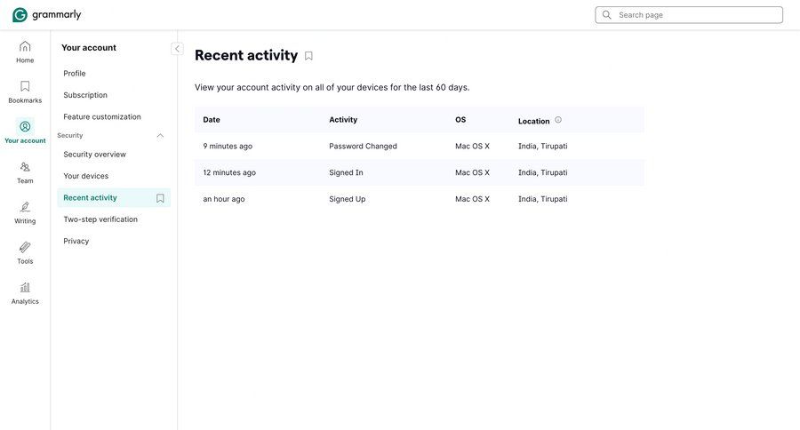 Grammarly screen example