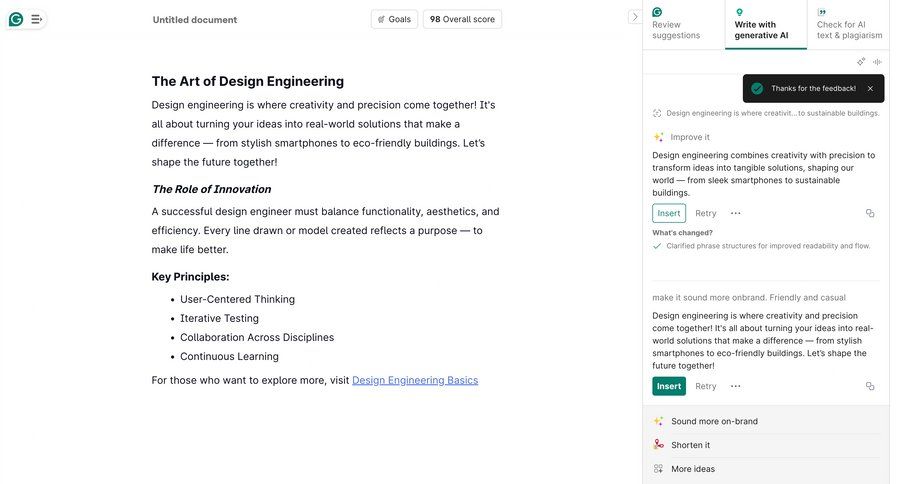 Grammarly screen example