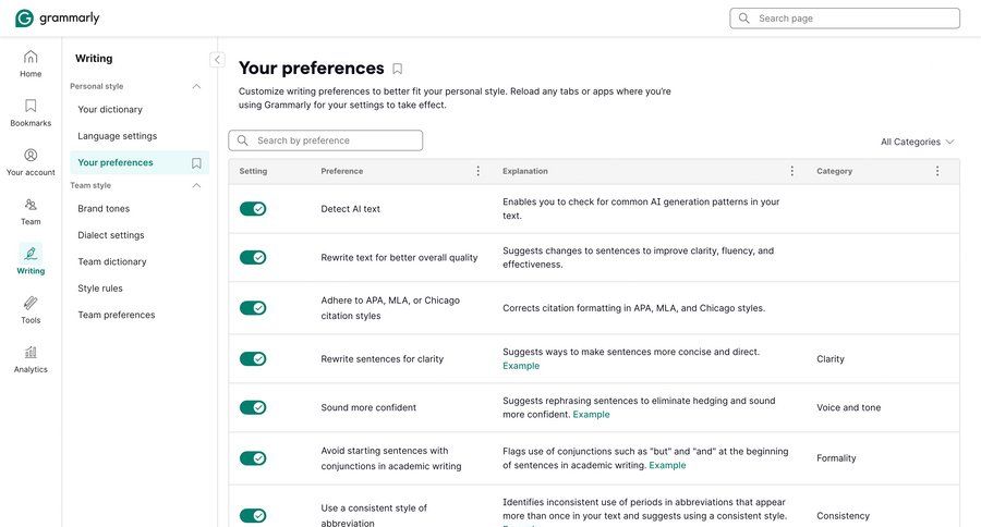 Grammarly screen example
