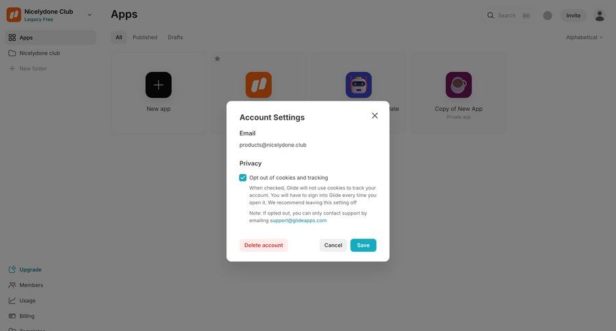 Glide
			form delete account account settings settings account management form account settings save changes ui page example