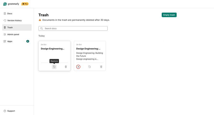 Grammarly screen example