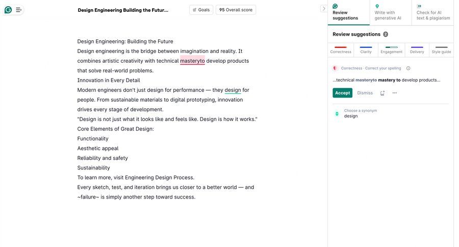 Grammarly screen example