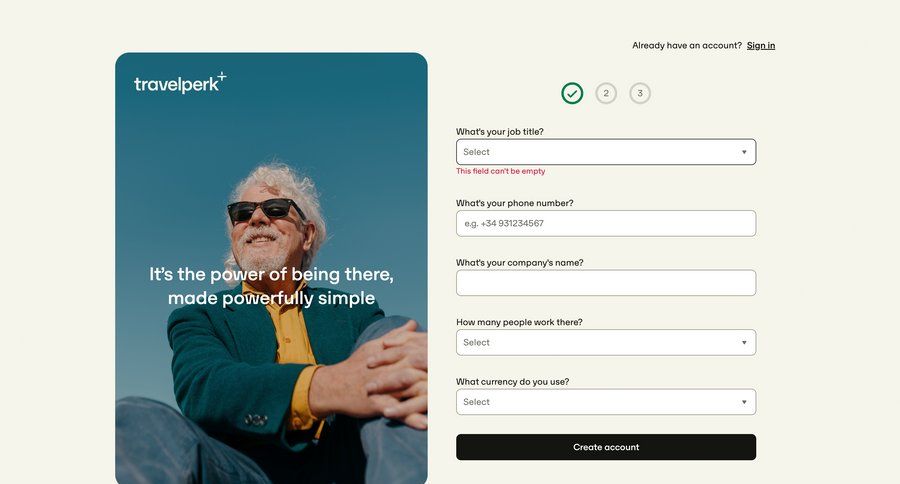 Travelperk
				signup page example