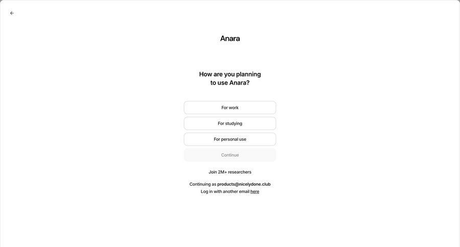 Anara
				onboarding page example