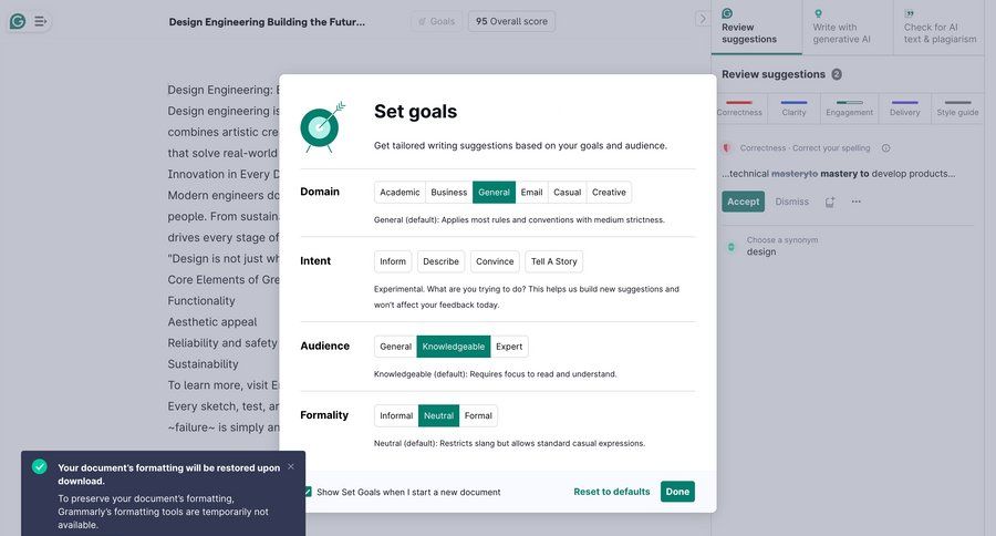 Grammarly screen example