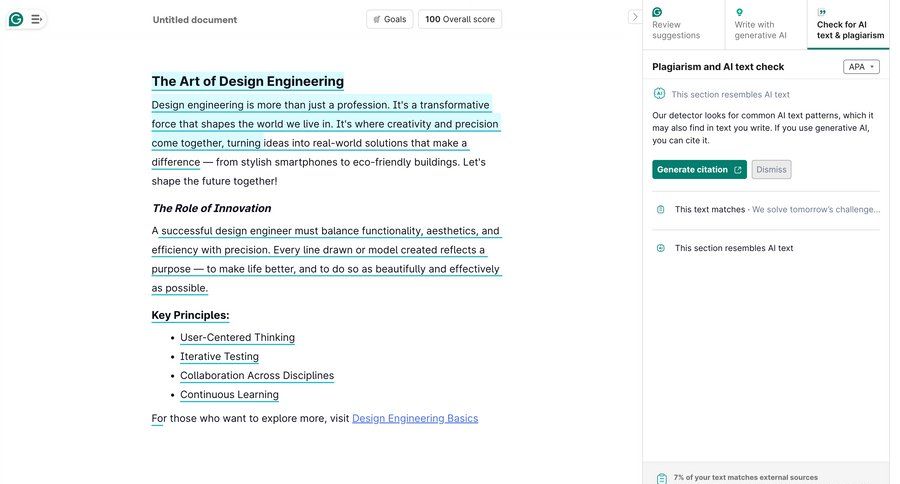 Grammarly screen example