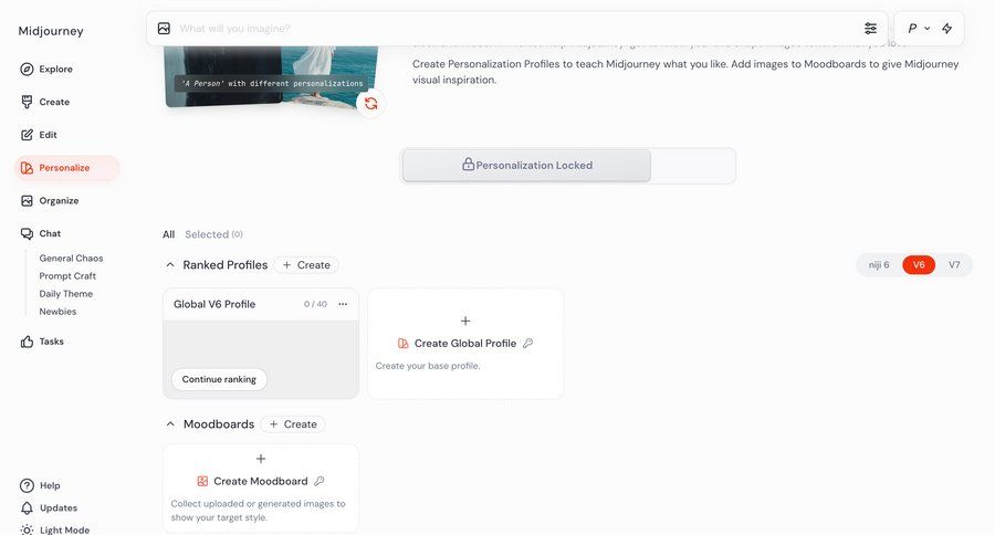 Midjourney
			 settings dashboard sidebar navigation artificial intelligence grid onboarding design sidebar ui page example