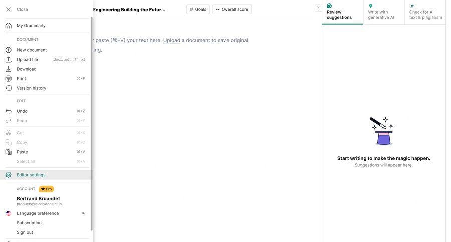 Grammarly screen example