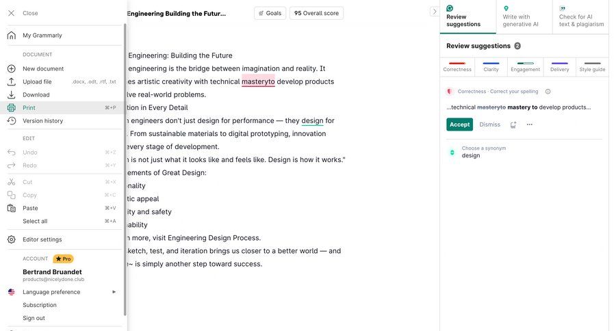 Grammarly screen example