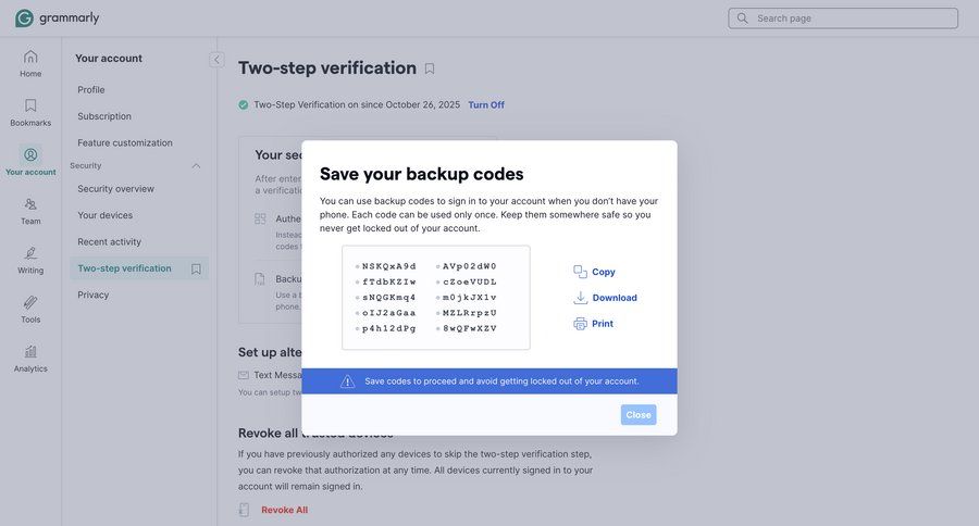 Grammarly screen example
