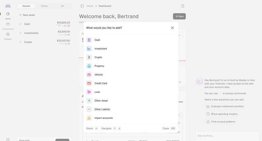 Maybe Finance screen example