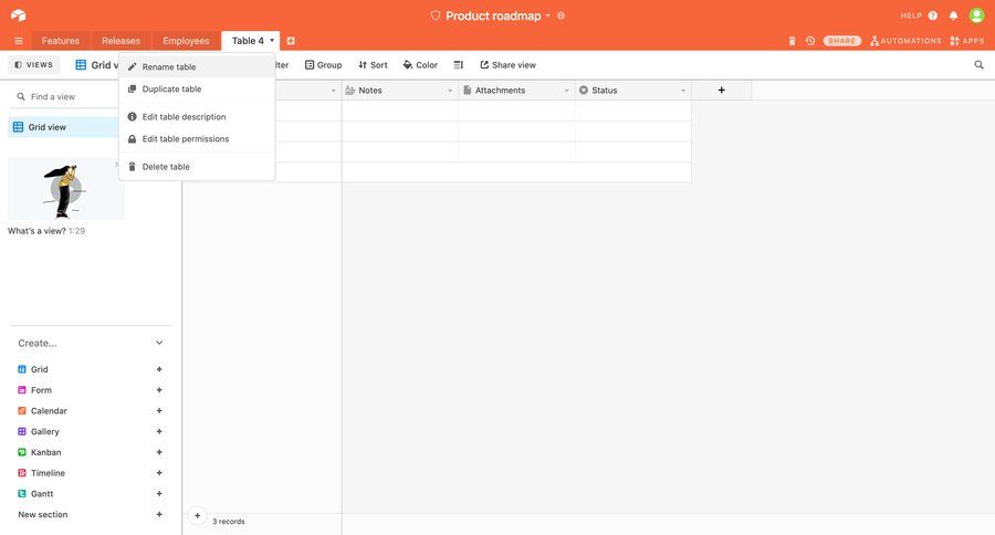 Airtable accessing permissions screen example