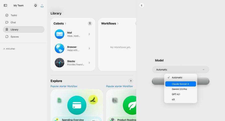 Cobot
			 configuration settings artificial intelligence sidebar navigation menu menu ui page example