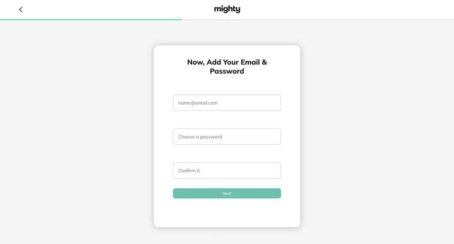 Mighty
				onboarding page example