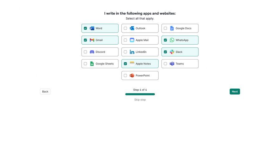 Grammarly
				onboarding ui page example