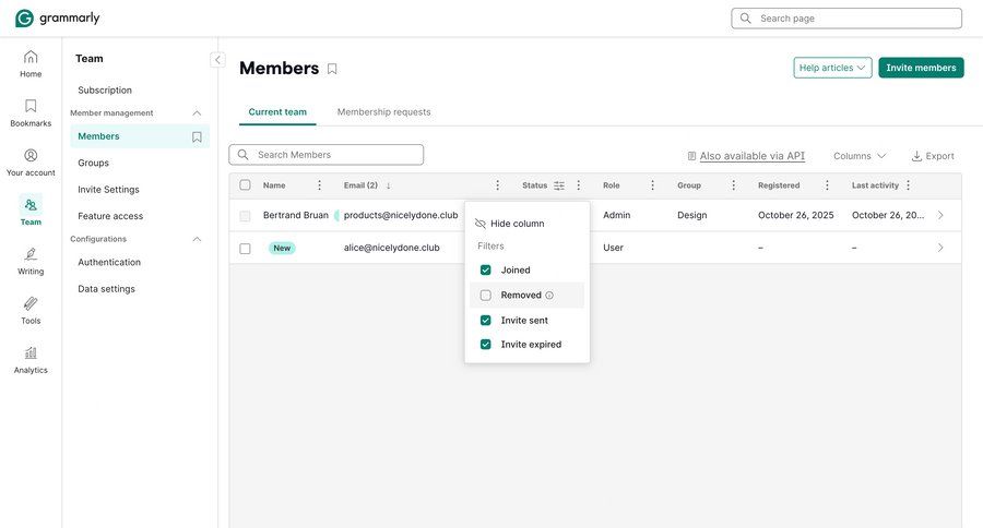 Grammarly screen example