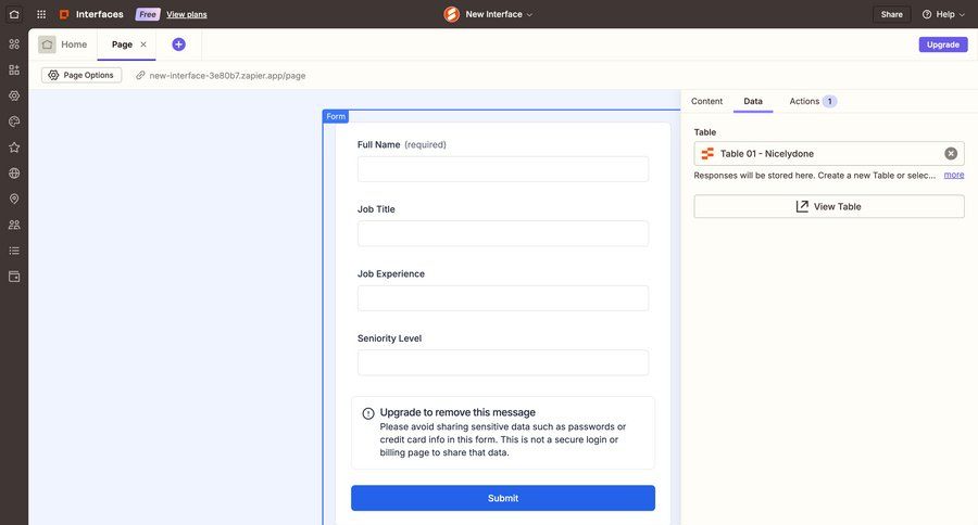 Zapier
			 configuration form right sidebar alert table ui page example